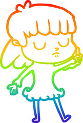 rainbow gradient line drawing cartoon indifferent woman