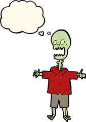 cartoon skeleton with thought bubble