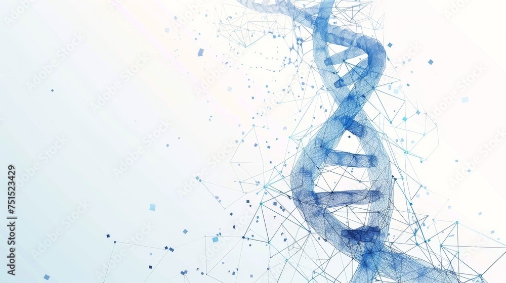 Aufkleber an abstract 3d wireframe illustration of dna on a white background. applications in medical science,