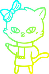 cold gradient line drawing cute cartoon cat in winter clothes