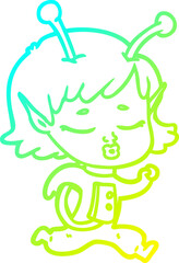 cold gradient line drawing cartoon alien girl