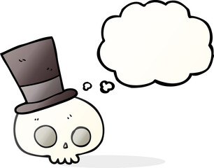 thought bubble cartoon skull wearing top hat