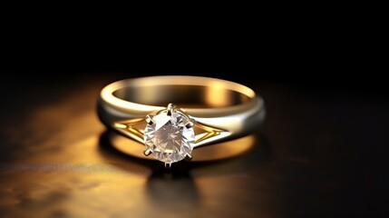 Wedding ring with diamond on black background. Wedding content with Copy Space.