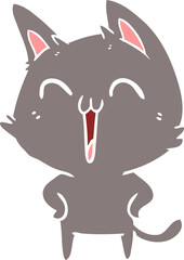 happy flat color style cartoon cat meowing