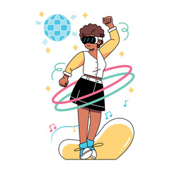 Vector Woman Glasses Dancing Virtual Reality Cartoon Illustration Isolated