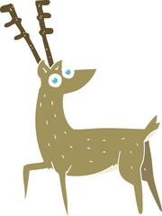 flat color illustration of a cartoon stag