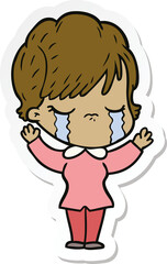 sticker of a cartoon woman crying