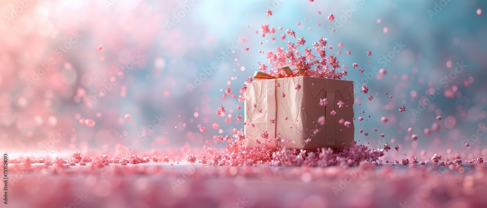 Aufkleber an idea for a minimalist present box floating on a pastel background. the rendering is in 3d.