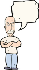 cartoon angry man with mustache with speech bubble
