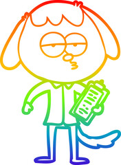rainbow gradient line drawing cartoon bored dog in office clothes