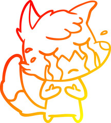 warm gradient line drawing crying fox cartoon