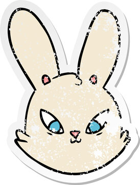 distressed sticker of a cartoon bunny face