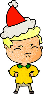 textured cartoon of a annoyed man wearing santa hat