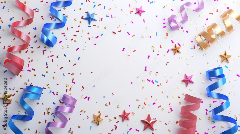 Poster confetti with star and serpentine ribbon for a party. festive decoration for a poster or banner. car