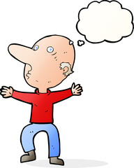 cartoon worried middle aged man with thought bubble