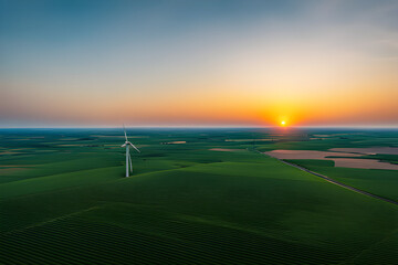Obraz premium aerial view of sunset with renewable energy