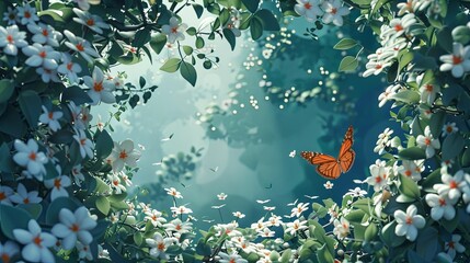 earth day with butterflies and flowers