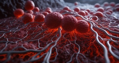  Microscopic view of a virus infecting a cell network