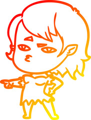 warm gradient line drawing cartoon vampire girl