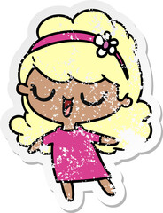 distressed sticker cartoon of cute kawaii girl