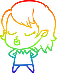 rainbow gradient line drawing cute cartoon vampire girl