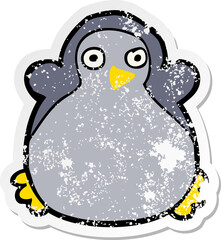 distressed sticker of a cartoon penguin