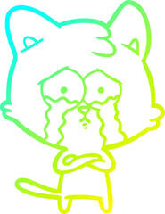 cold gradient line drawing cartoon crying cat