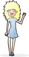 cartoon happy woman waving