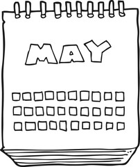 black and white cartoon calendar showing month of may