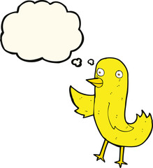 funny cartoon bird with thought bubble