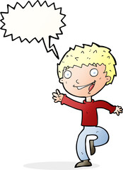 cartoon excited boy with speech bubble