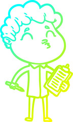 cold gradient line drawing cartoon man pouting