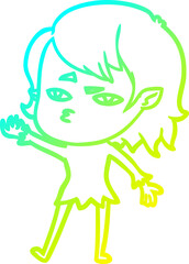 cold gradient line drawing cartoon vampire girl