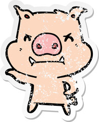 distressed sticker of a angry cartoon pig