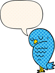 cartoon bird and speech bubble in comic book style