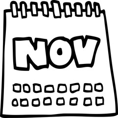 line drawing cartoon calendar showing month of november - obrazy, fototapety, plakaty