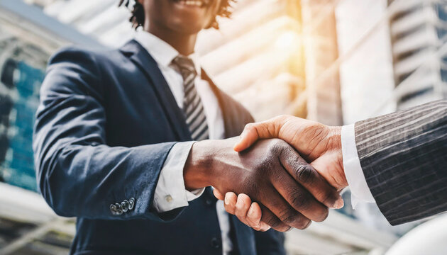 Blurry Background With Businessmen's Handshake, Symbolizing Trust And Collaboration In A Business Partnership Meeting