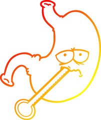 warm gradient line drawing cartoon upset stomach