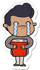 sticker of a cartoon man crying