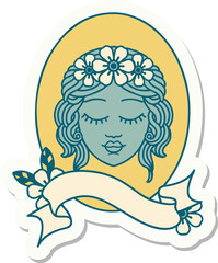 Obraz na płótnie Canvas tattoo sticker with banner of a maiden with eyes closed