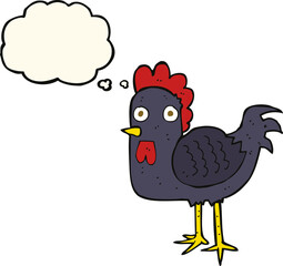 cartoon chicken with thought bubble