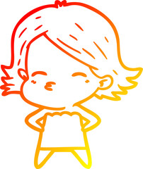 warm gradient line drawing cartoon woman