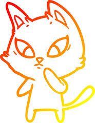 warm gradient line drawing confused cartoon cat