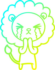 cold gradient line drawing cartoon crying lion praying