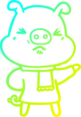 cold gradient line drawing cartoon angry pig