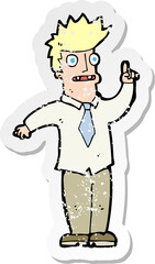 retro distressed sticker of a cartoon man with idea