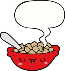 cute cartoon bowl of cereal and speech bubble