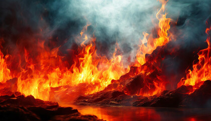 Fiery inferno background with vivid flames engulfing darkness, evoking hellish ambiance