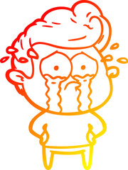 warm gradient line drawing cartoon crying man