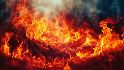 Fiery inferno background with vivid flames engulfing darkness, evoking hellish ambiance - obrazy, fototapety, plakaty